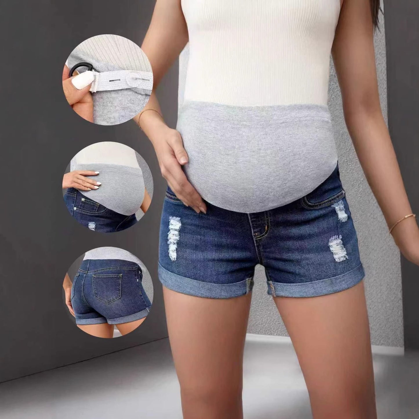 Mid-rise Stretchy Distressed Denim Shorts