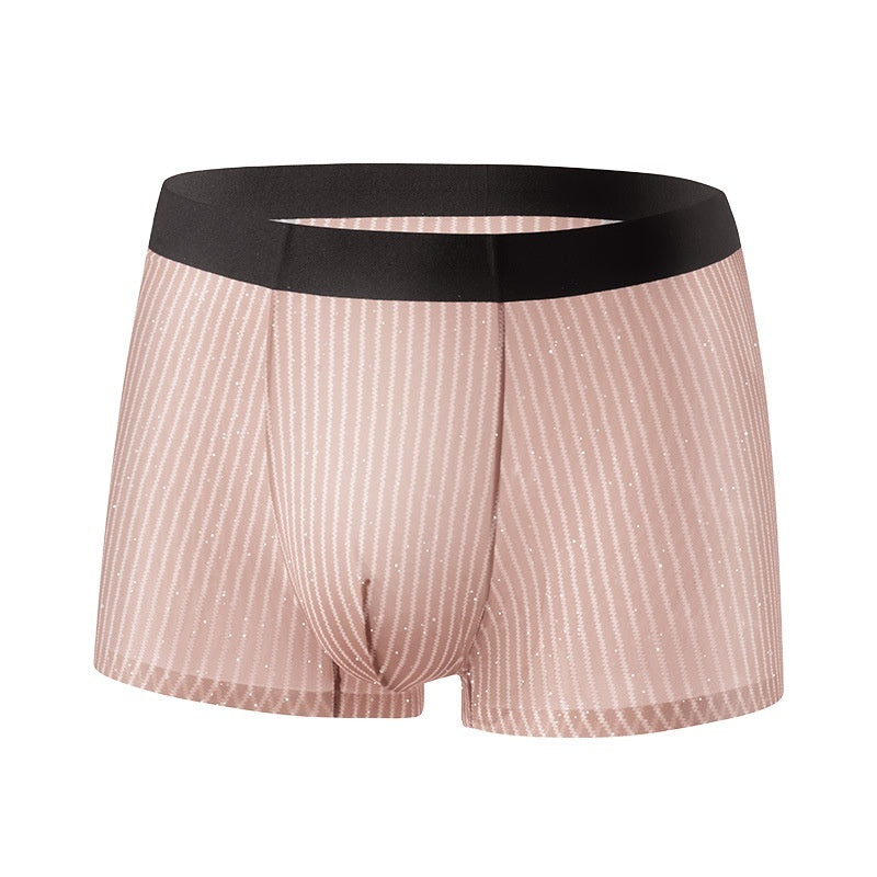 Mens Striped-print Boxer Briefs In Ice Silk Fabric