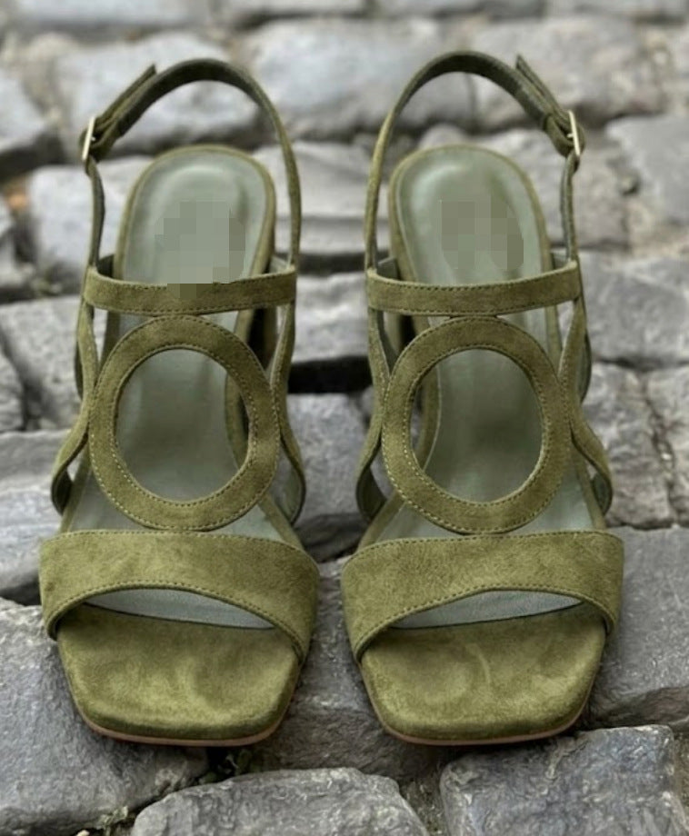 Women's Suede Hollow-Out Buckle Strap High Heel Sandals