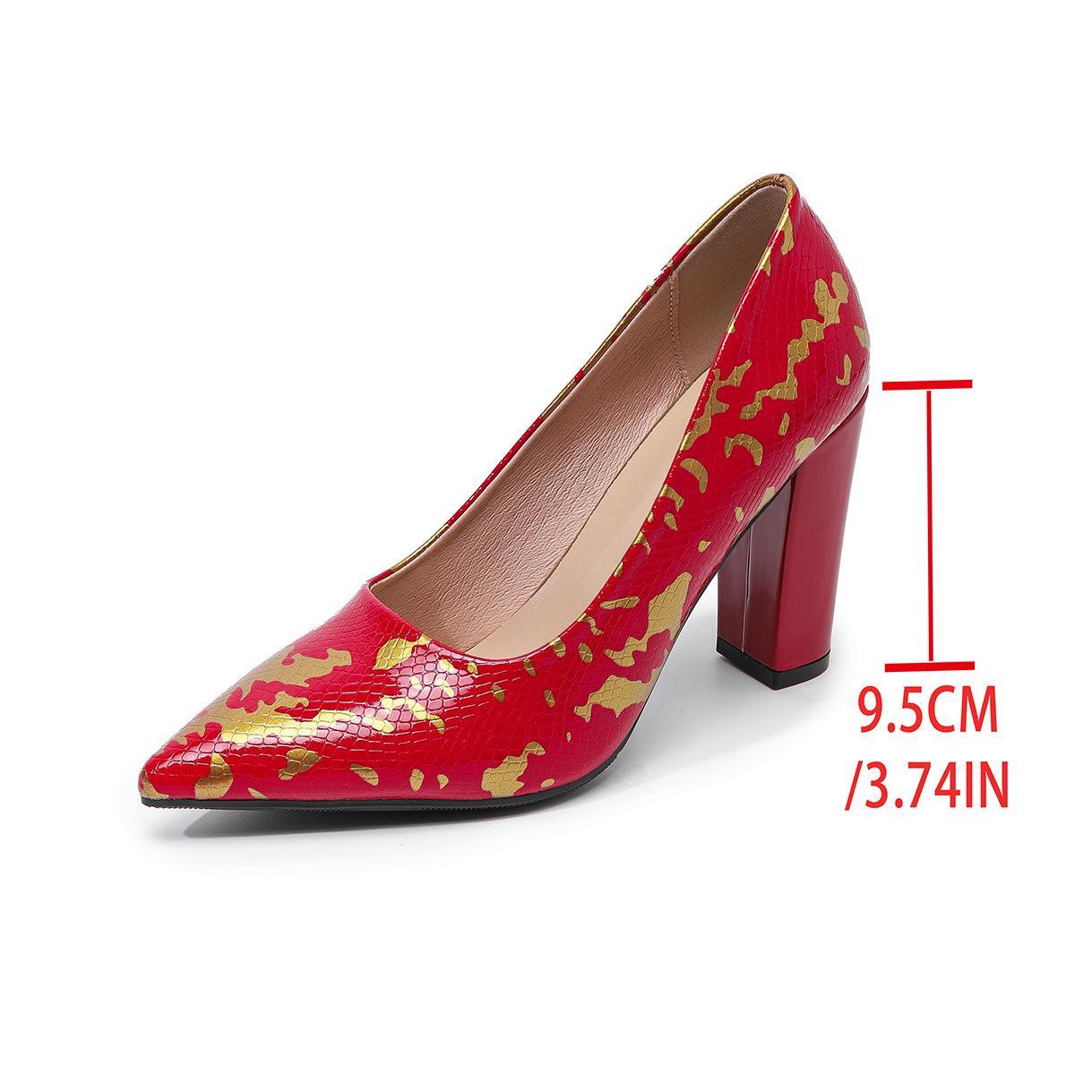 Womens Low-cut Pumps With Random Prints And Chunky Heels