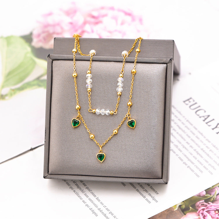 Fashionable Double-Layer Zircon Heart Pendant Anklet