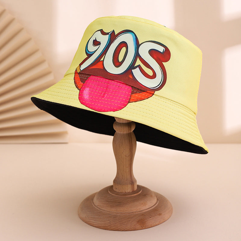Men's And Women's Multi-purpose Printed Letter-shaped Yellow Duck Style Casual Fisherman Hat With Dual Sides, Suitable For Beer Festival Parties And Gatherings.