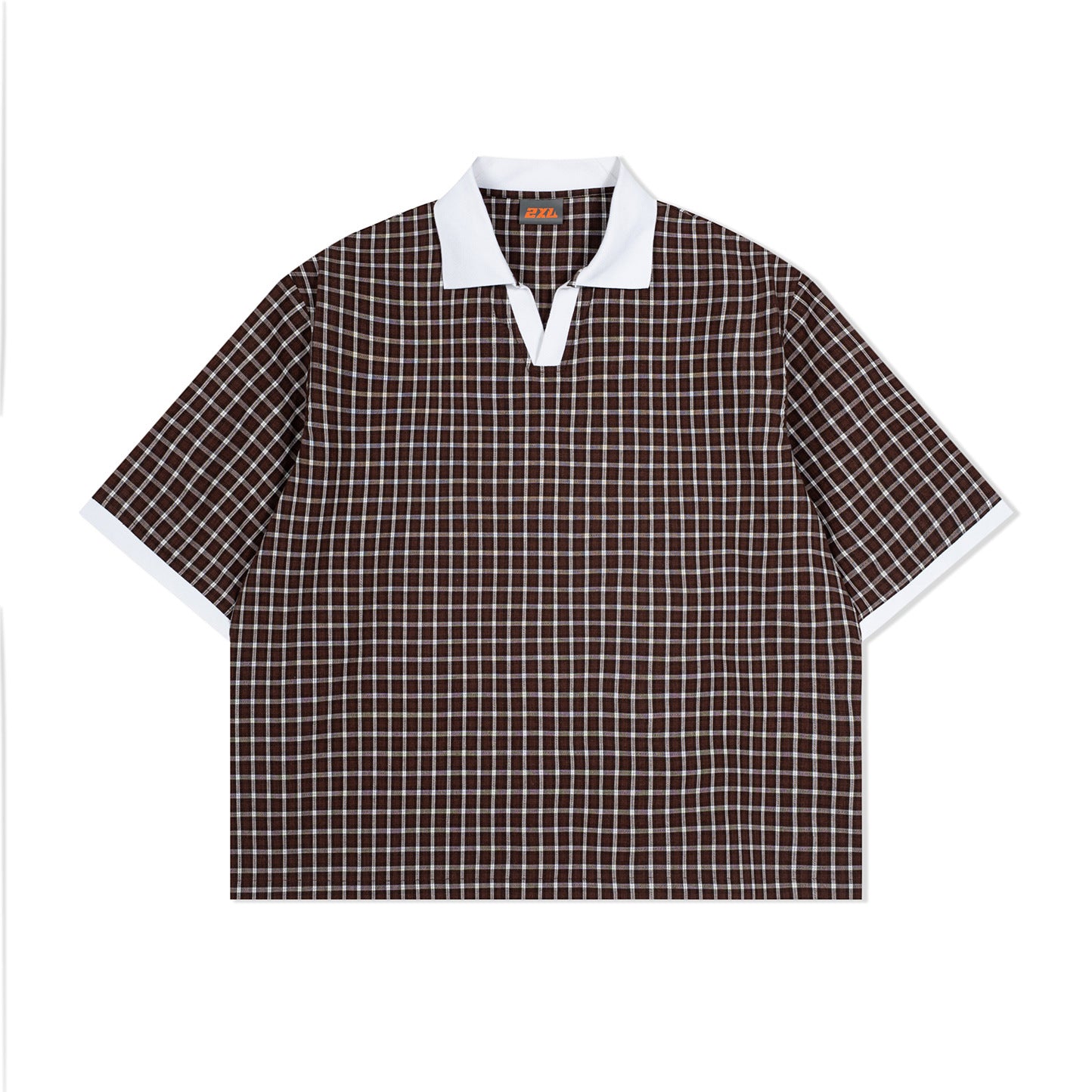 Mens Summer Thin Color-Block Plaid Lapel Short-Sleeve Shirt