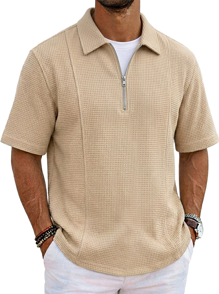 Sports-style Boat-neck Half-zip Polo Shirt