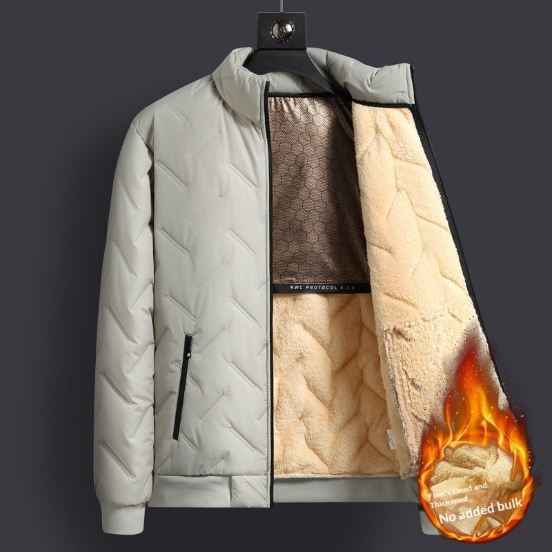 Mens Mid-Length Padded Fleece-Lined Cotton Coat With A Collar For Warmth