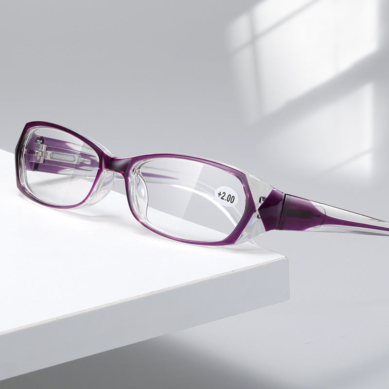 Lady's Fashion Retro Blue Light Resin Spring Leg Reading Glasses
