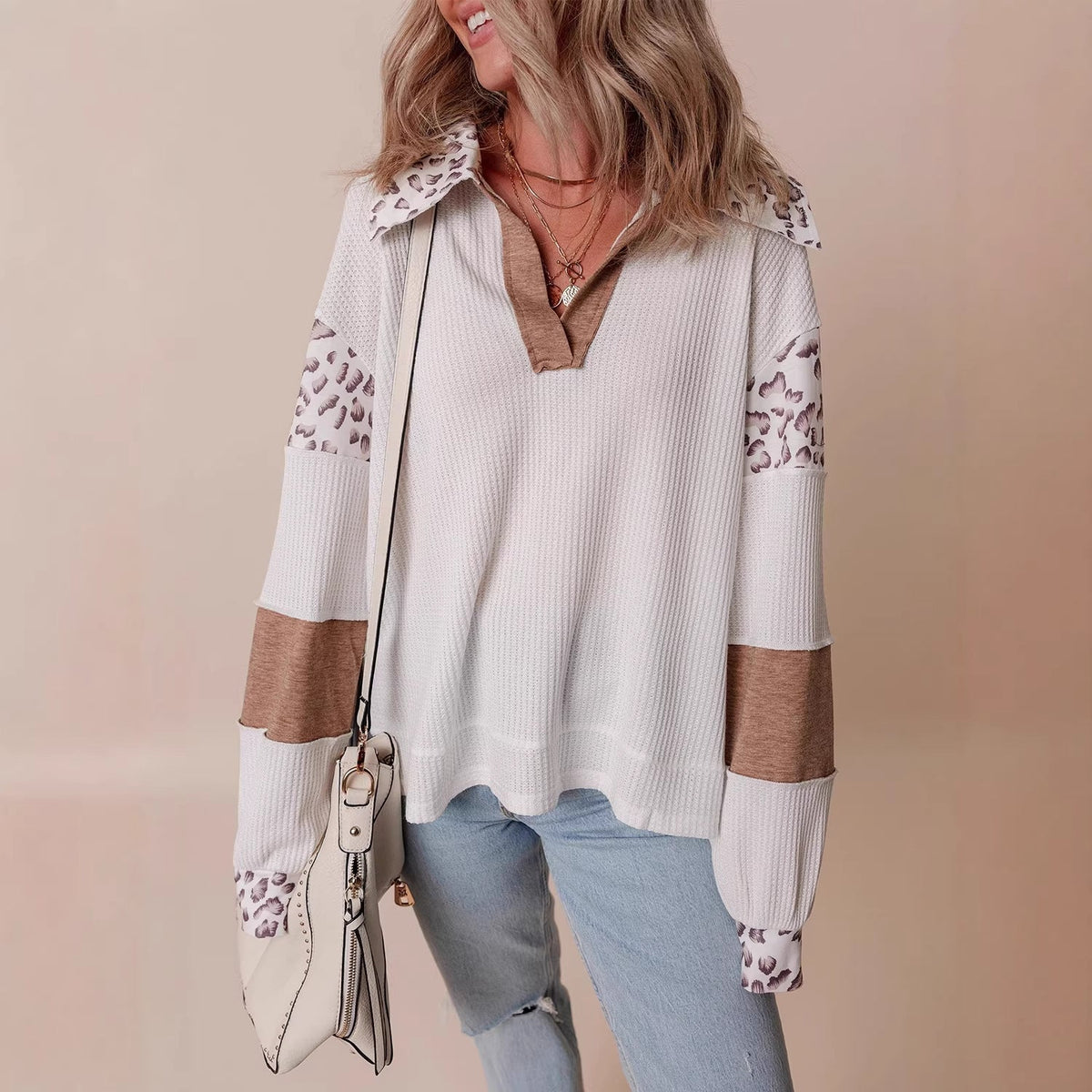 Fashion Leopard Print Printed Lapel Long Sleeve Hoodie