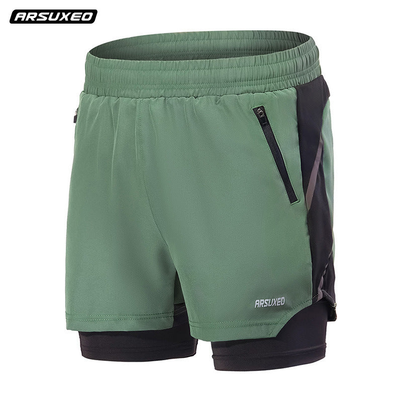 Mens Fitness Sweatpants With Liner Quick-Drying And Breathable Running Shorts