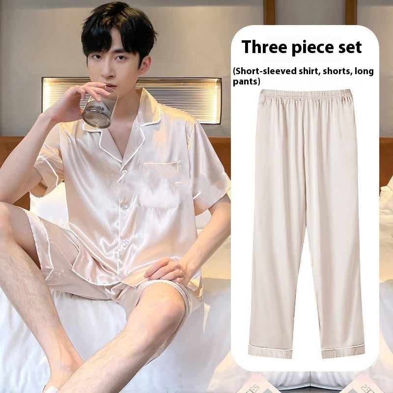 Ice Silk Home Wear Suit Men's Three-piece Suit