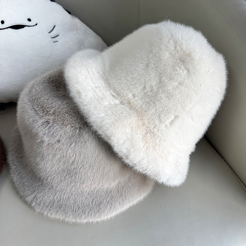 Pure Color Short-haired Plush Fishing Hat For Autumn And Winter, Korean Style, Versatile For Outdoor Activities, Warm And Protective For The Ears