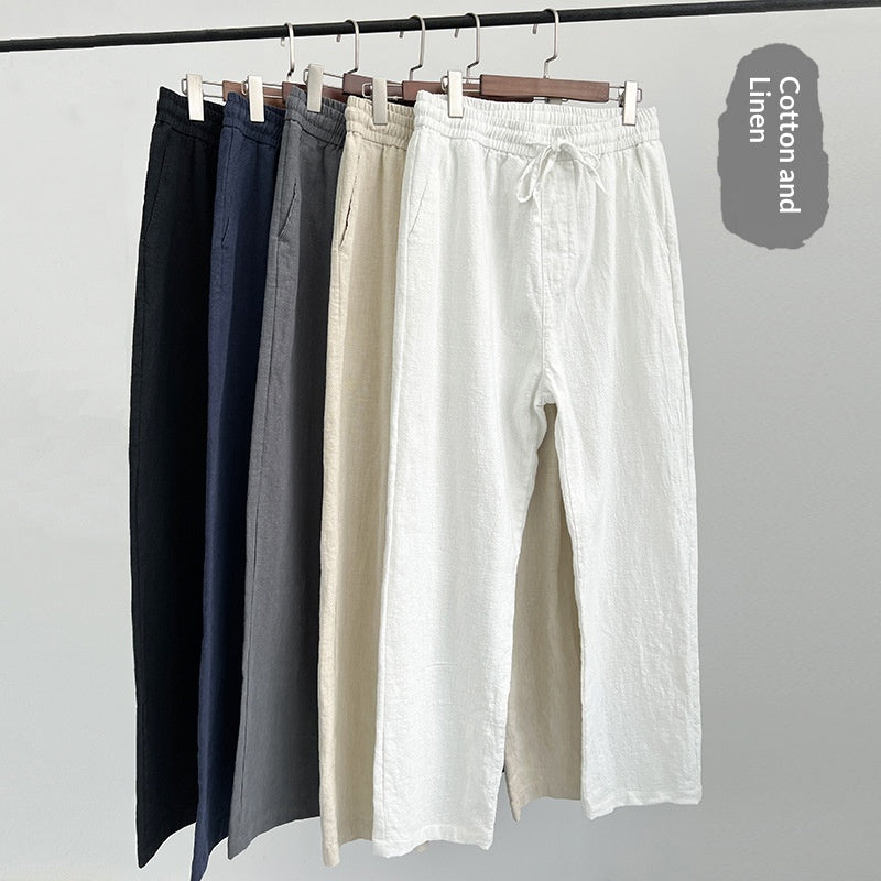 White Loose-fitting Straight-leg Lightweight Cotton-linen Casual Trousers