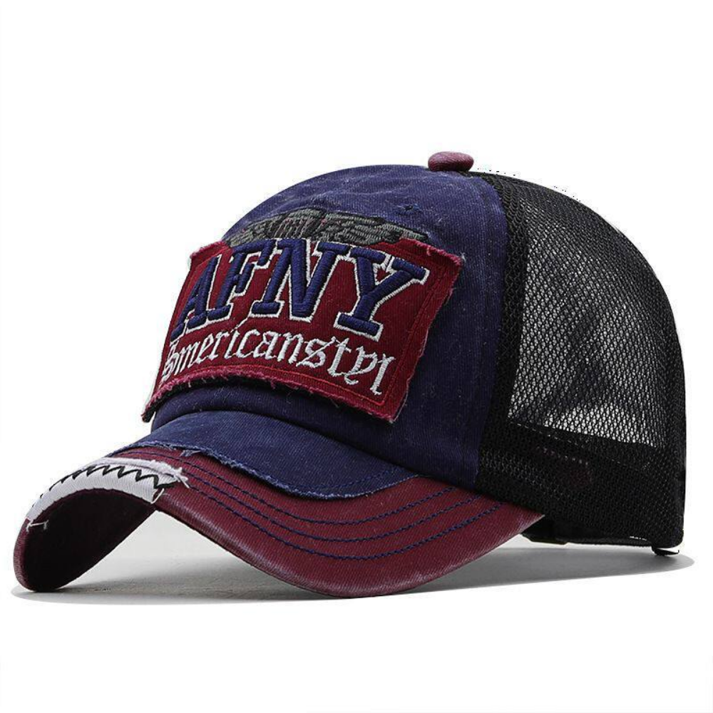 American Retro Distressed Washed Patchwork Lettered Frayed Baseball Cap For Summer, Breathable Outdoor Curved Brim Netted Visor, Trendy And Versatile Casual Hat