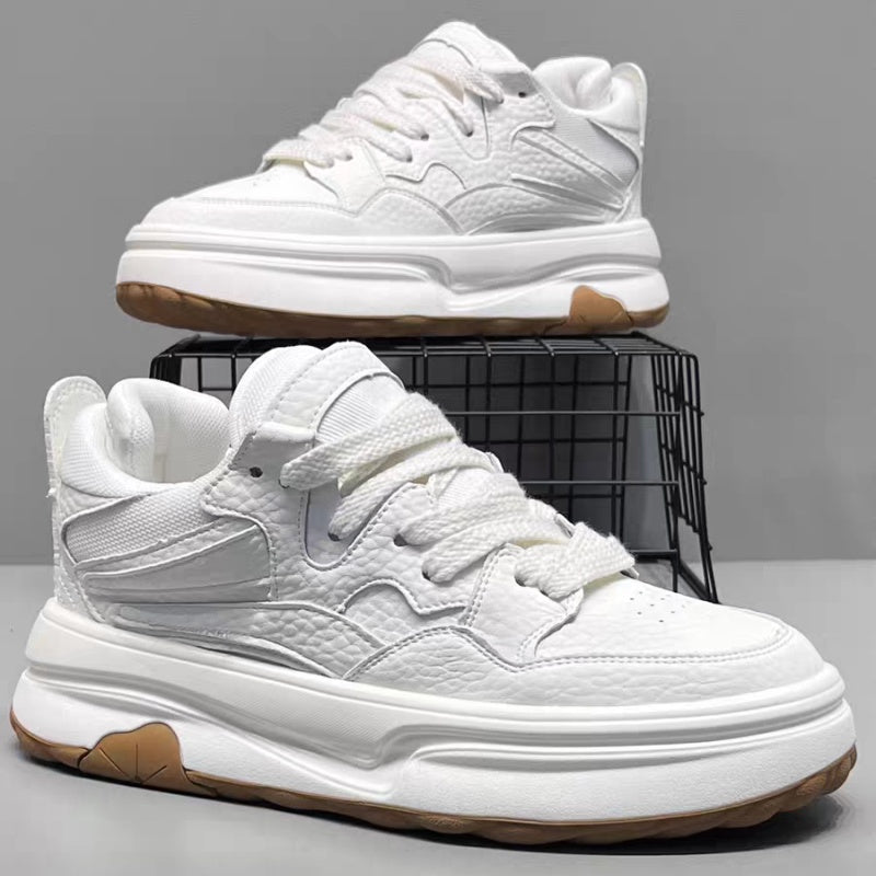 2026 New Spring Fashion Versatile Platform Height-boosting White Sneakers, Trendy Athletic Casual Skate Shoes For Young Men