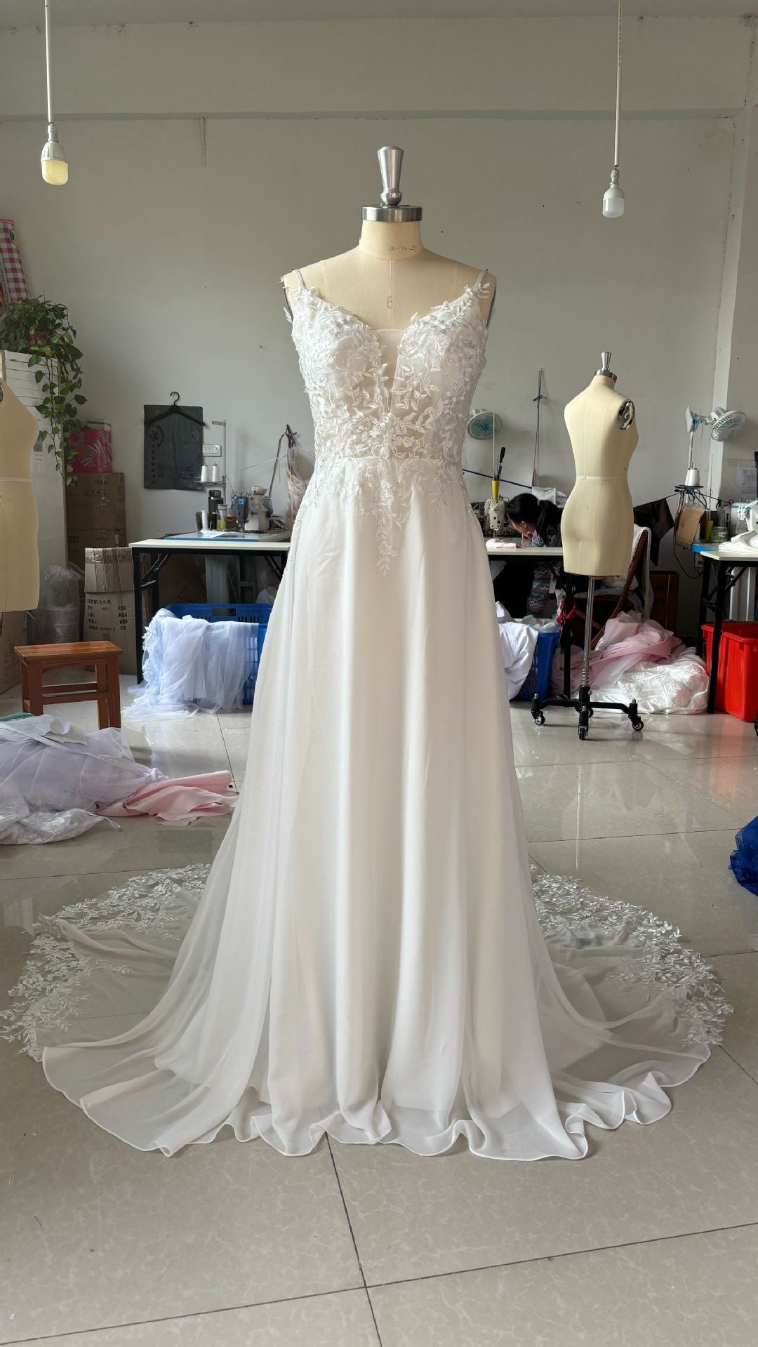 Strap Fishtail Wedding Dress Bridal Slim Satin Lace Dress