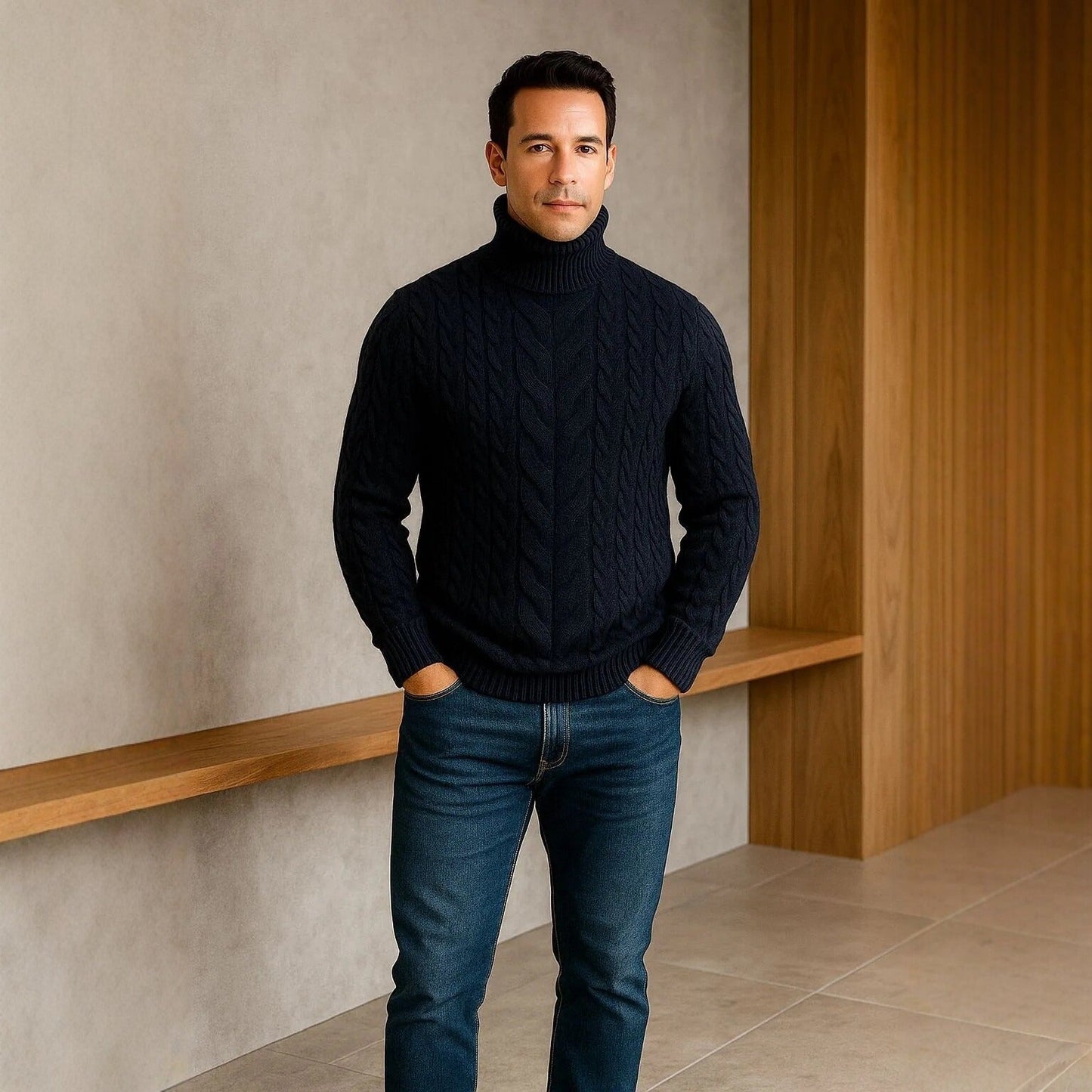 Mens Turtleneck Cable-Knit Sweater In Plus Sizes