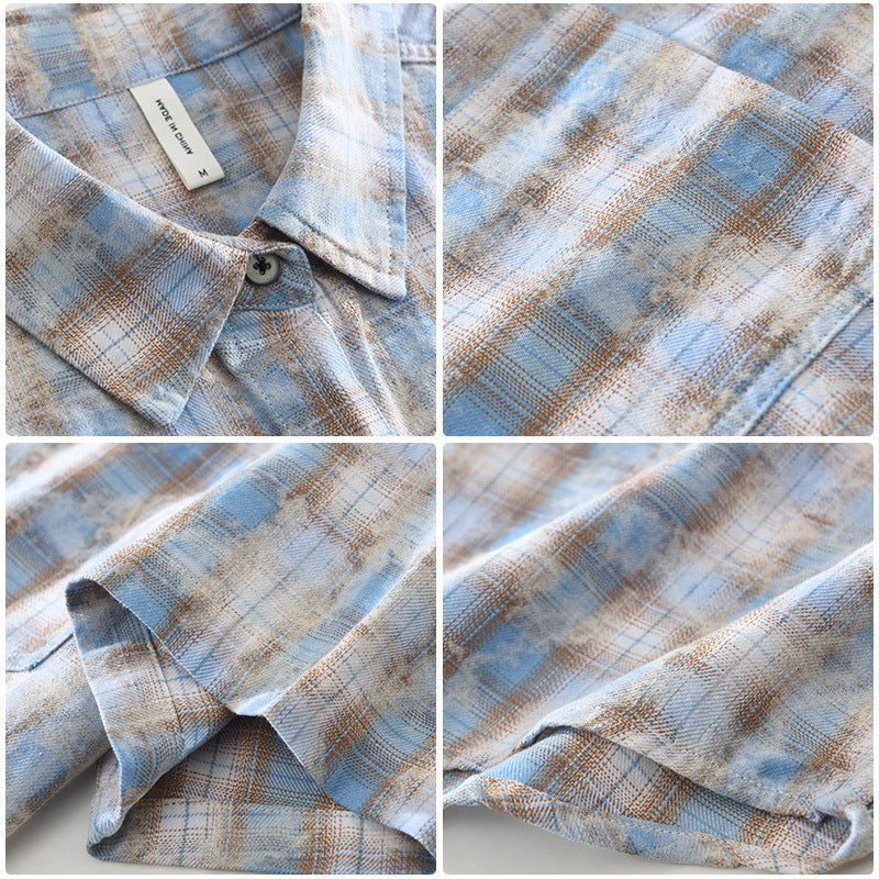 Mens Fashionable Plaid Short-Sleeve Shirt