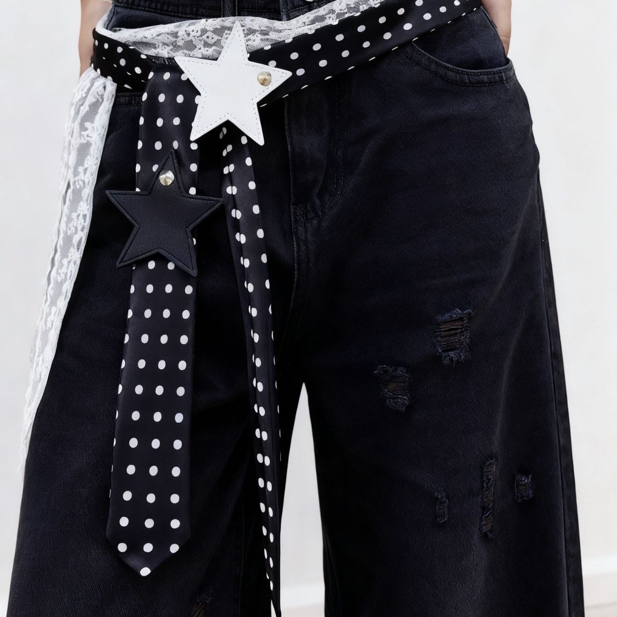 Polka-dot Silk Scarf Beltearly Autumn Styling With Denim Vintage Vibe