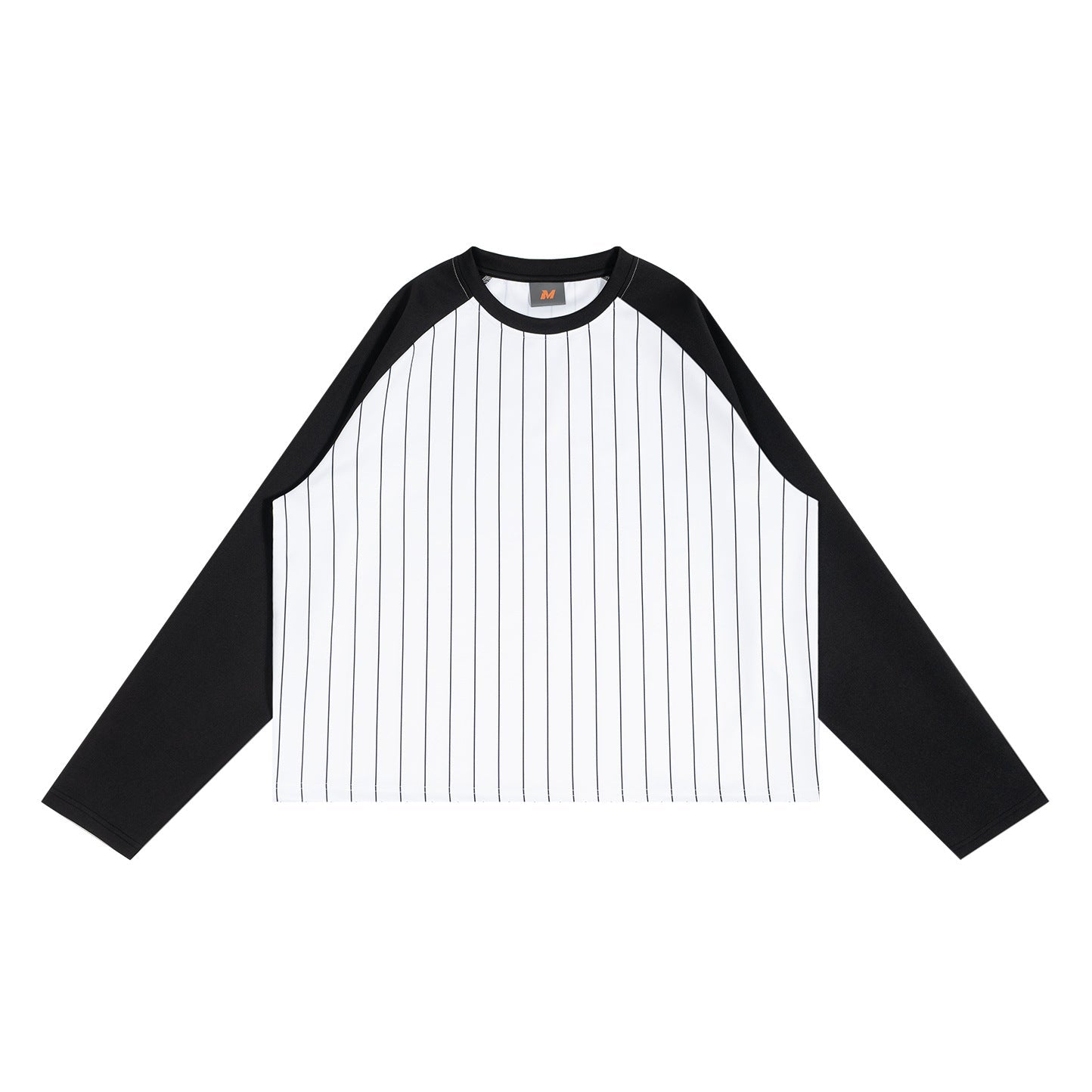Mens Short Raglan-Style Baseball Long-Sleeve Striped Casual T-Shirt
