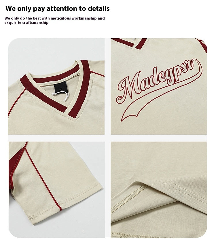 Short-sleeved Men's Summer Color Contrast Patchwork Loose T-shirt Couple Letters Top
