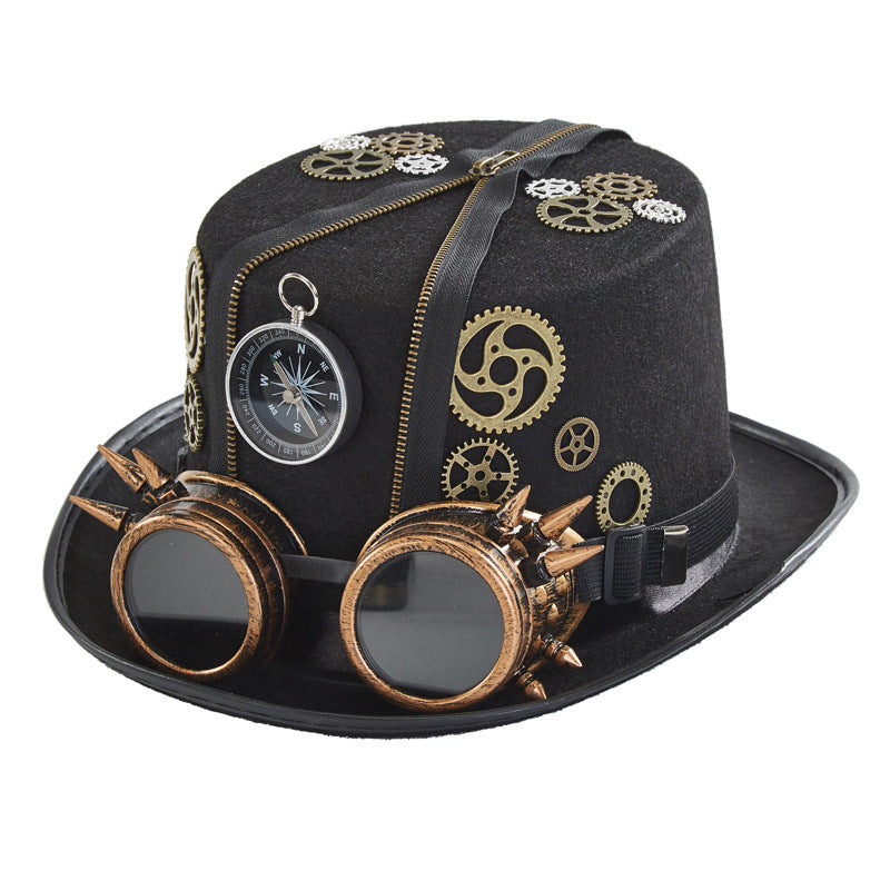Punk Style Retro Compass Zipper Gear Glasses Magic Hat