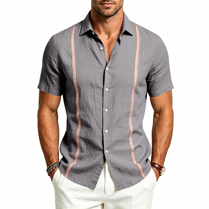 Mens Casual Linen Short-sleeve Shirt
