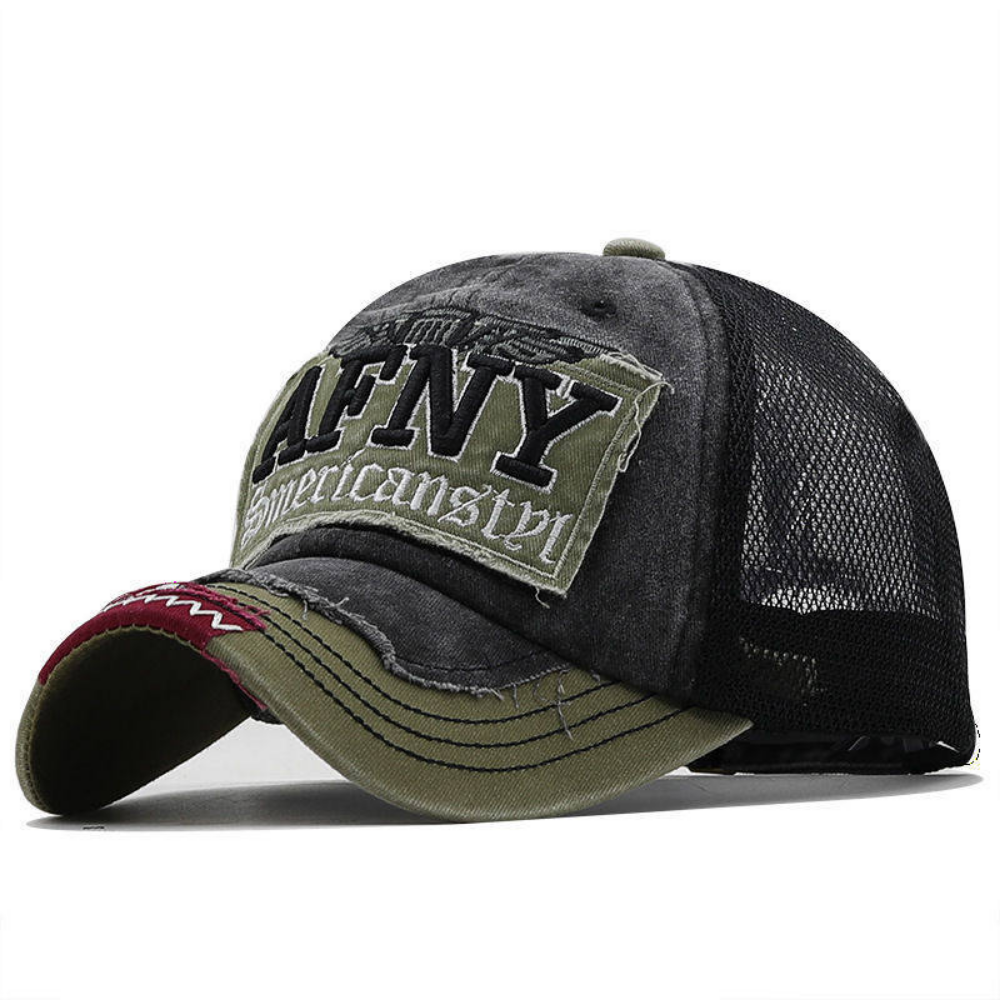 American Retro Distressed Washed Patchwork Lettered Frayed Baseball Cap For Summer, Breathable Outdoor Curved Brim Netted Visor, Trendy And Versatile Casual Hat