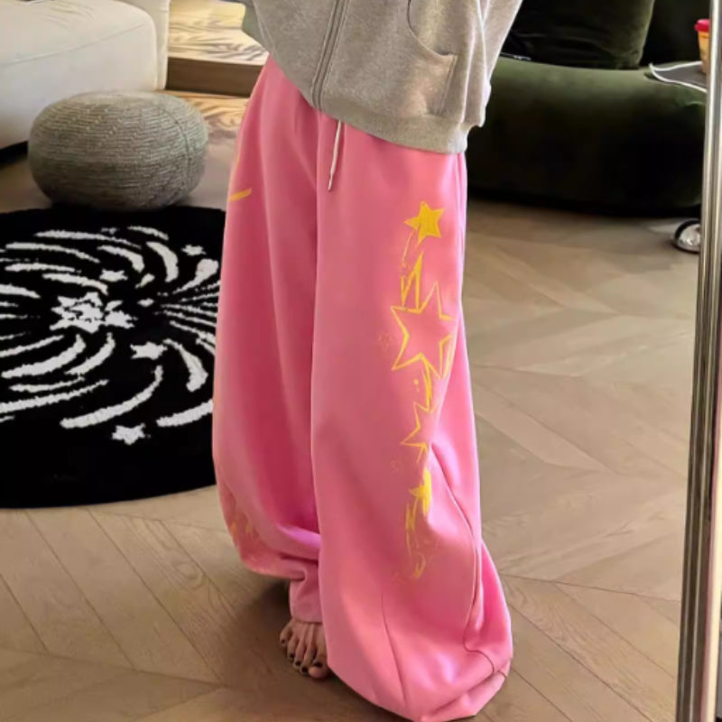 Retro Print Letter Drawstring Casual Pants For Women