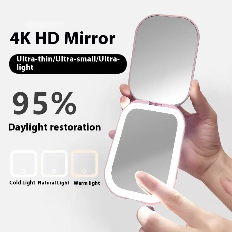 Ultra-thin Foldable Cosmetic Mirror With Light Tricolour Light Convenient HD Luminous