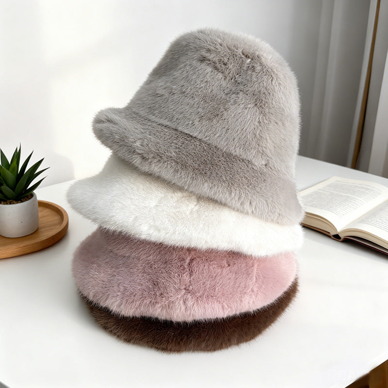 Pure Color Short-haired Plush Fishing Hat For Autumn And Winter, Korean Style, Versatile For Outdoor Activities, Warm And Protective For The Ears