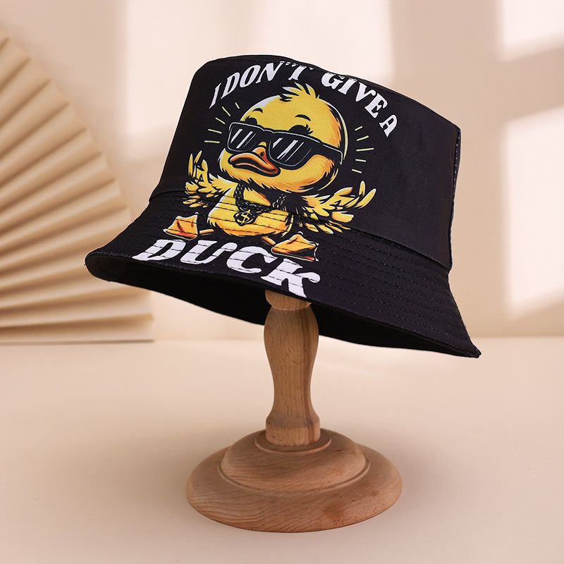 Men's And Women's Multi-purpose Printed Letter-shaped Yellow Duck Style Casual Fisherman Hat With Dual Sides, Suitable For Beer Festival Parties And Gatherings.