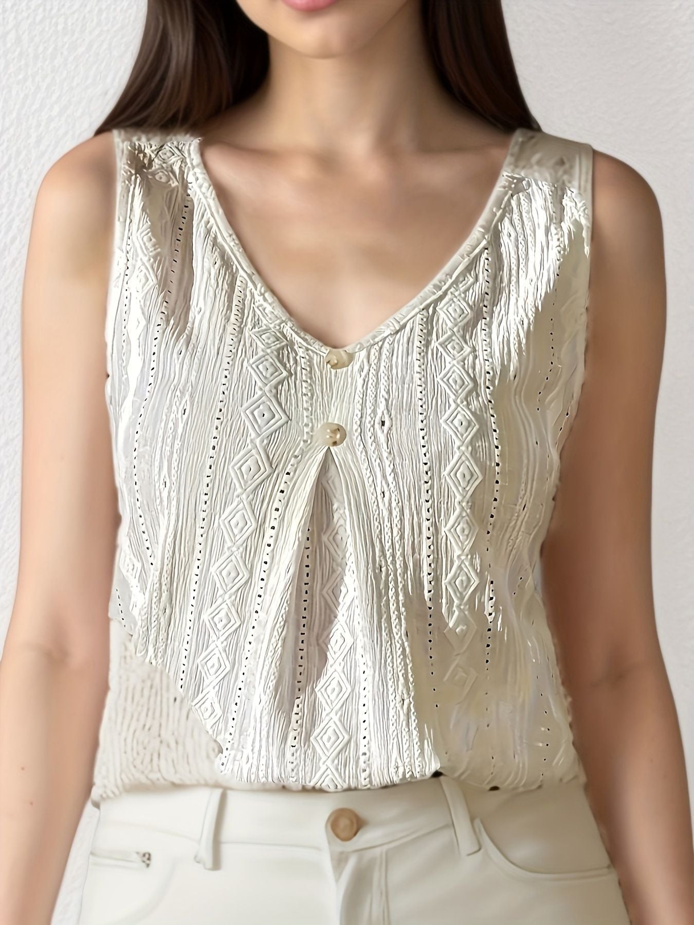 Women's Vest Summer New Style Ladies' Top Elegant V-Neck Sleeveless Vest Buttoned Fashion Vest T-Shirt