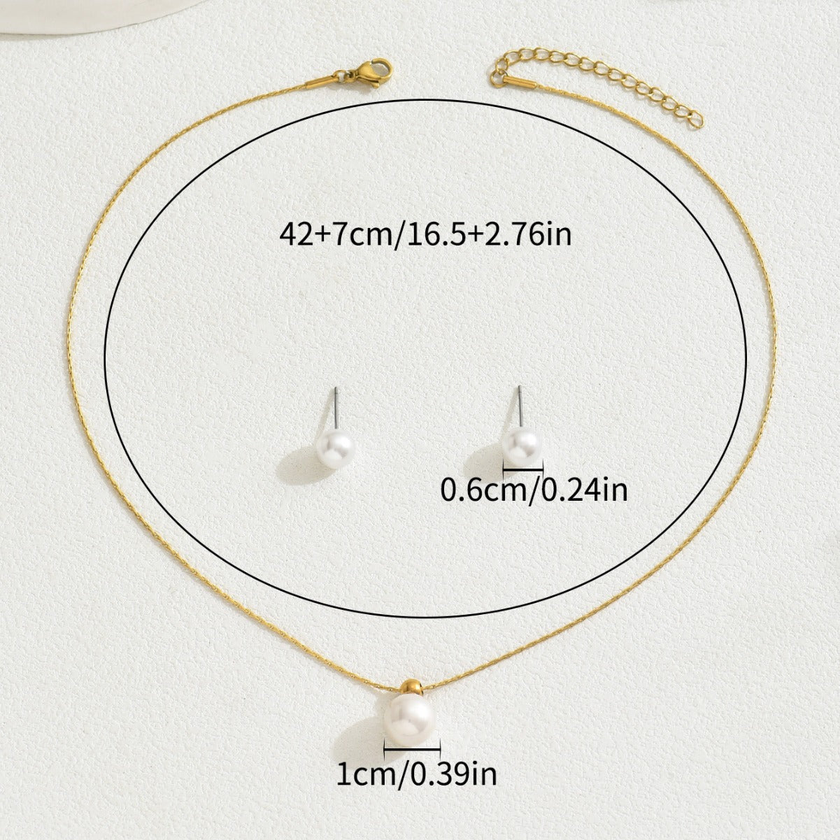 Minimalist Japanese Korean Style Geometric Pearl Jewelry Set, Niche Inlaid Craft Design Necklace & Sweet Versatile Earrings For Women