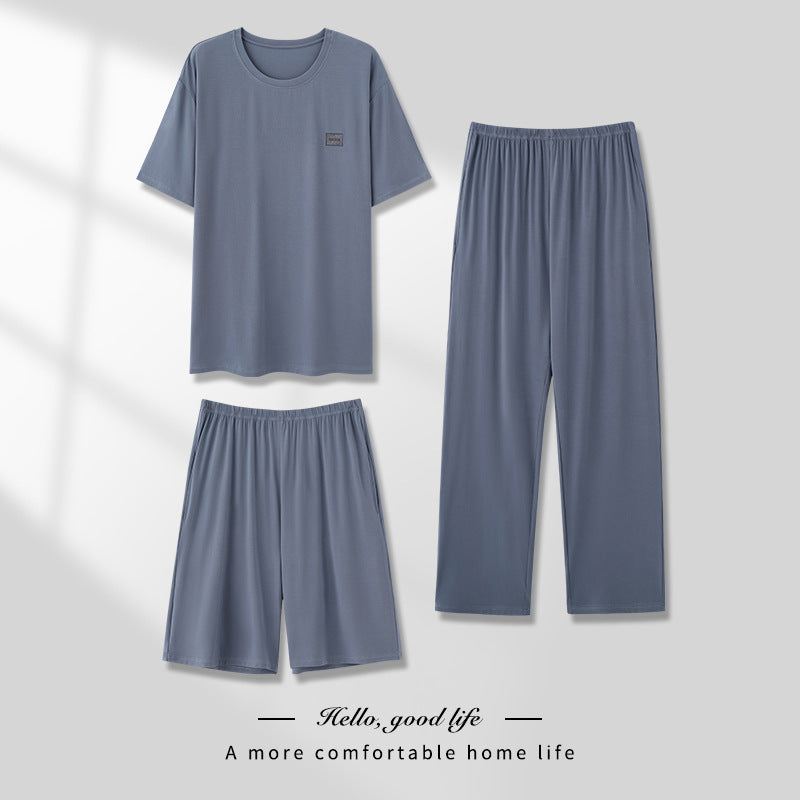 Men's Pajamas Thin Spring And Summer Modal Short-sleeved Trousers Three-piece Home Wear Suit