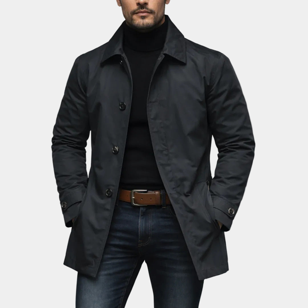 Mens Retro Waterproof Long-Sleeve Cardigan Trench Coat