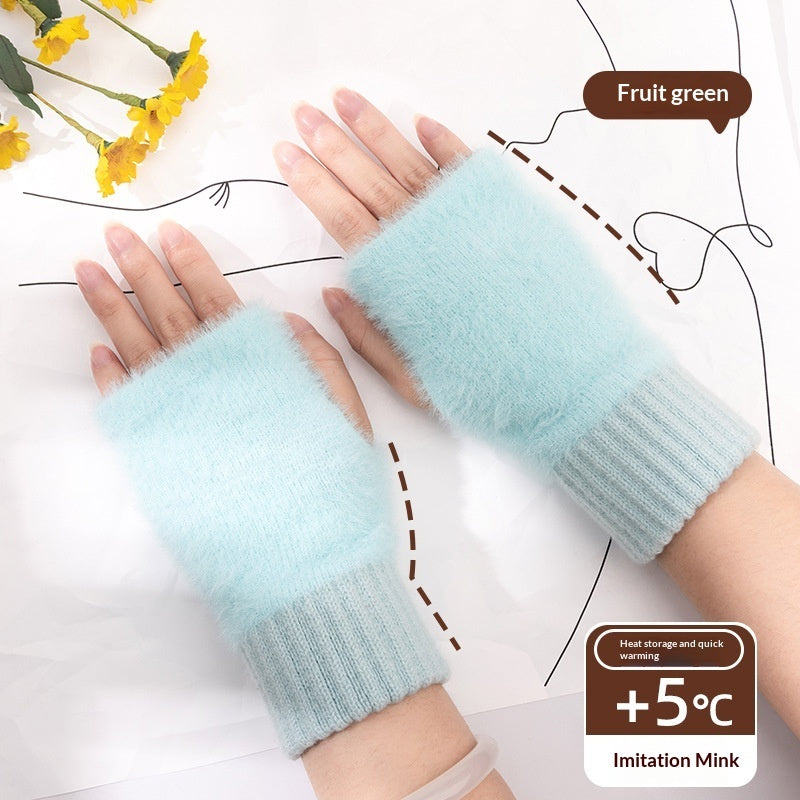 Women's Half-finger Plush Thermal Knit Gloves