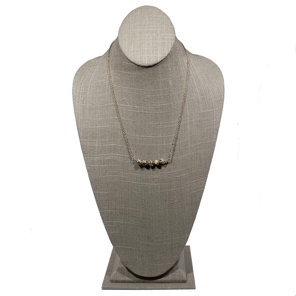 Dalmatian Jasper Wire Wrapped Pod Necklace 18 Inch Gold