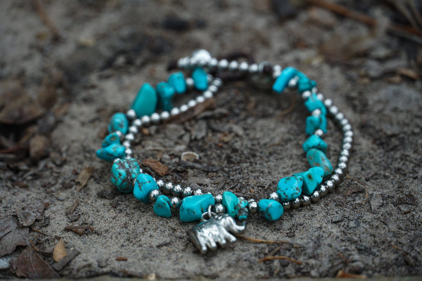 Boho Elefant Silber Stein Perlenarmband-Set für Damen