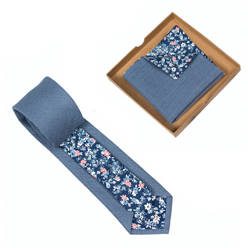 Men's Tie Floral Print Pocket Square Cotton Tie