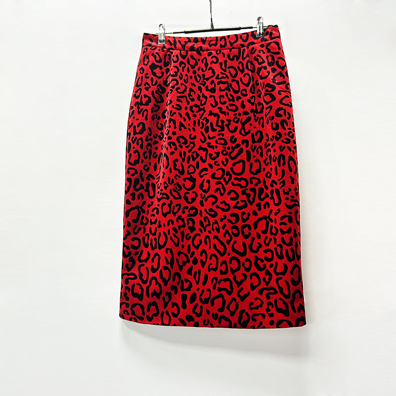 Leopard Print Double Breasted Blazer & Midi Pencil Skirt 2-Piece Suit Set