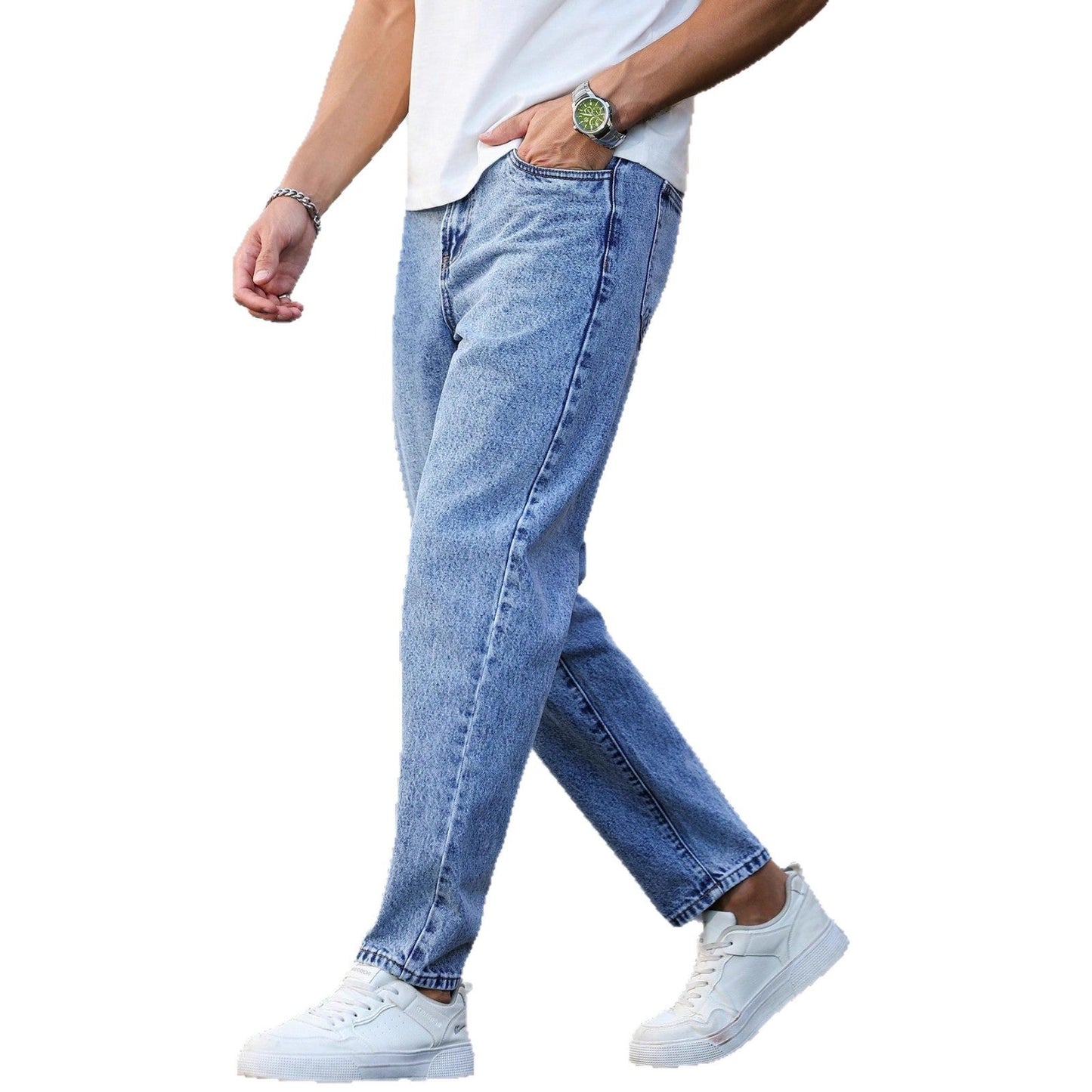 New Mens Light Blue Tapered Jeans