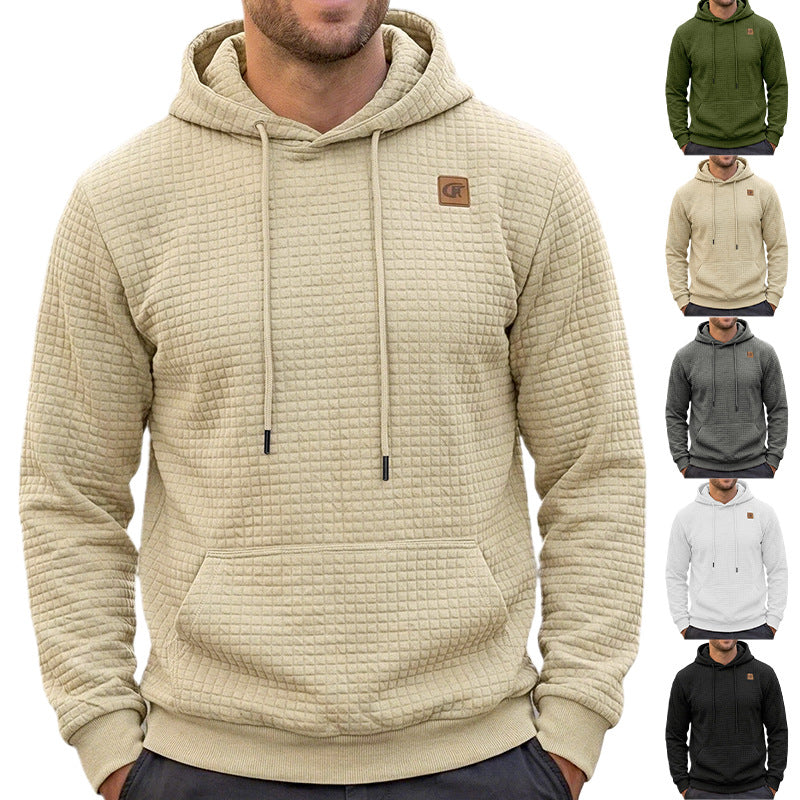 Mens Highly Elastic Jacquard Hooded Long-Sleeve Sweatshirt