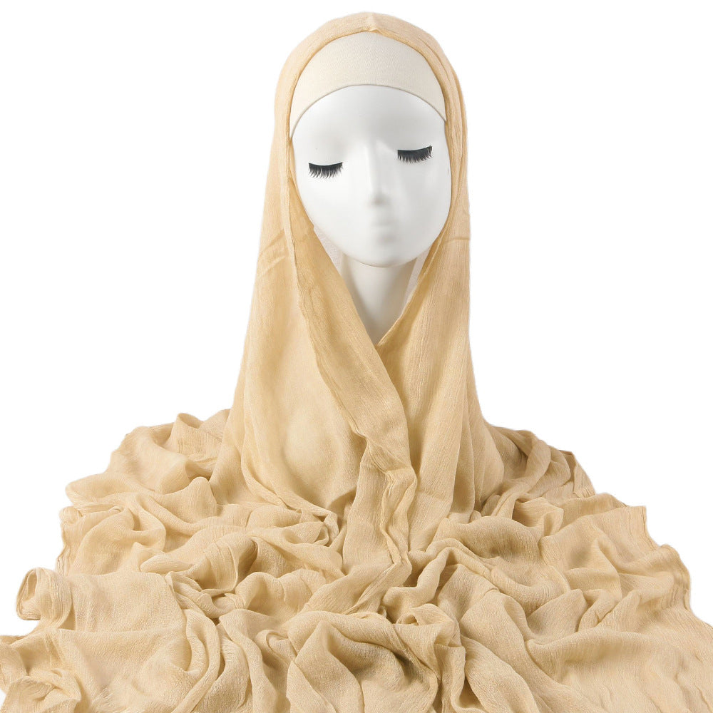 New Womens Solid-color Pleated Faux Hijab