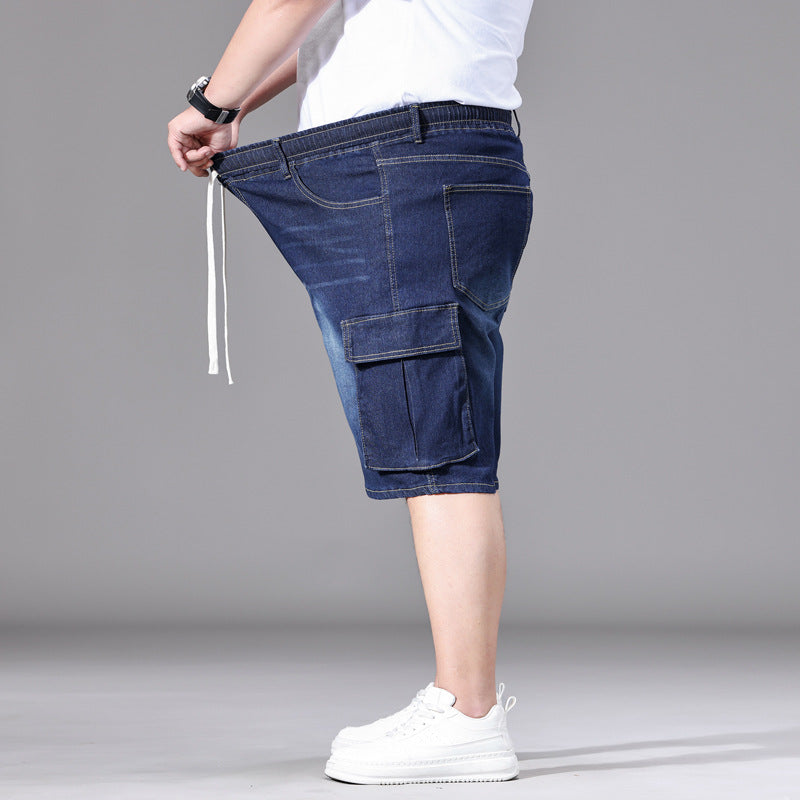 Elastic-cord Cargo Denim Shorts