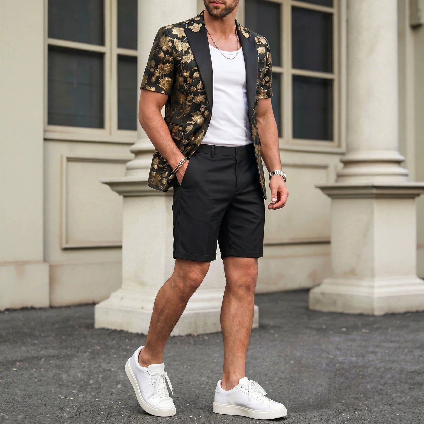 Mens Fashion Gold-embossed Pattern Suit Set