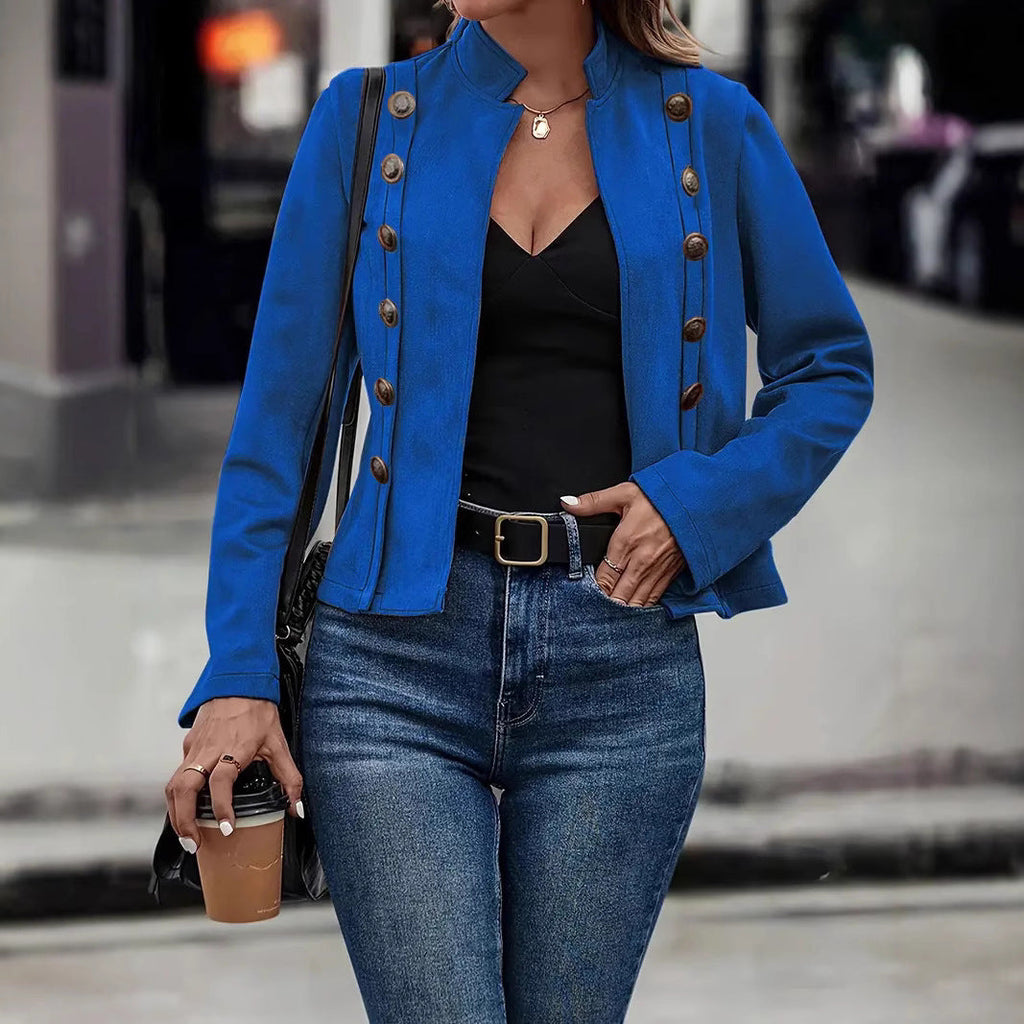 Double-row Metal Buckle Deerskin Velvet Retro Long-sleeved Coat