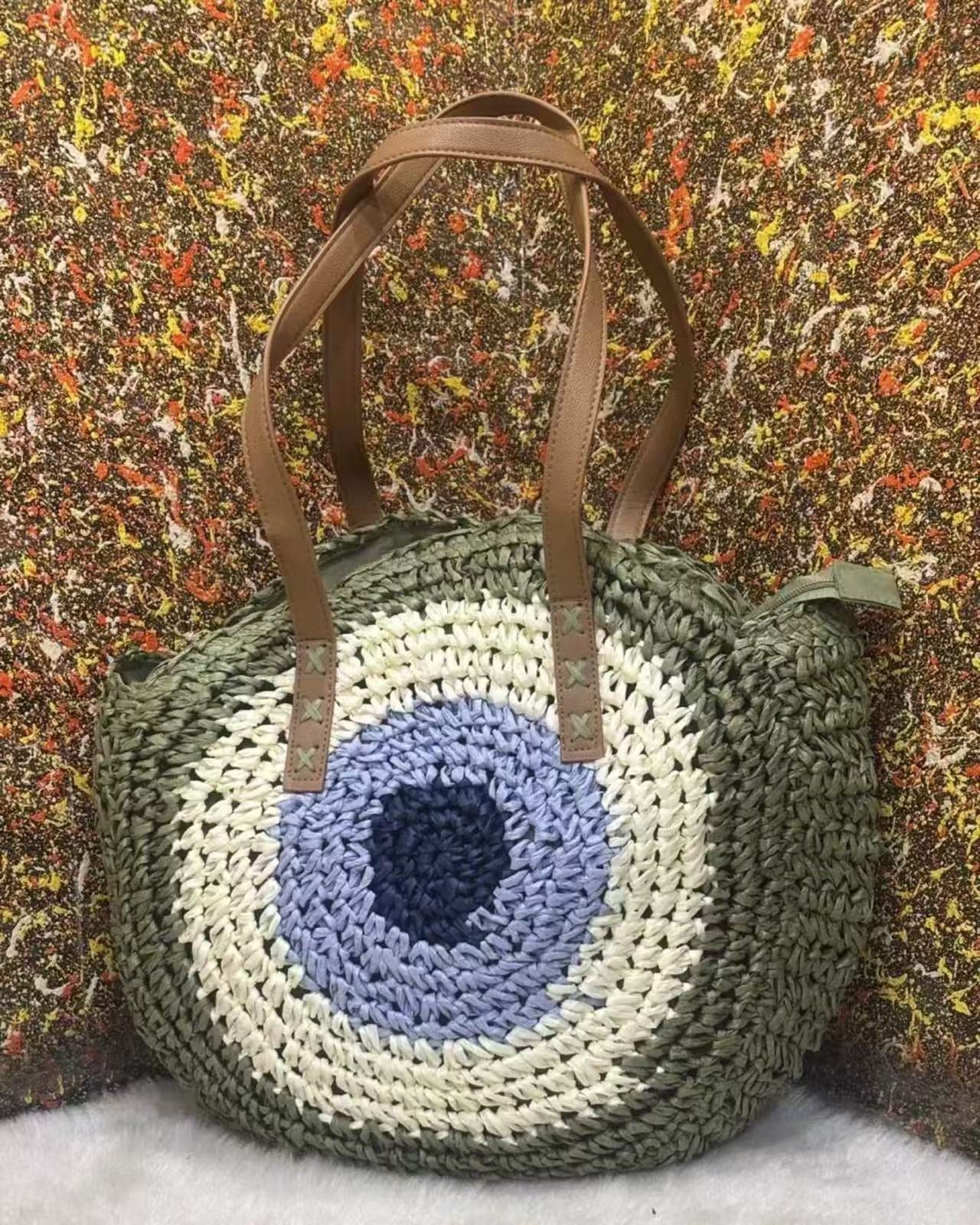 Round Straw Bag Fashionable Womens Shoulder