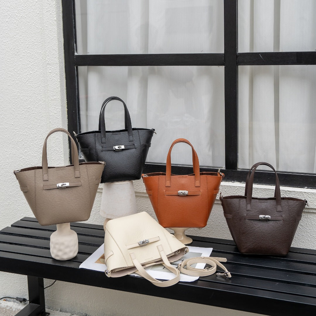 Custom Cross-Border Top-Grain Vegetable-Tanned Leather Basket Bag, Large-Capacity Commuter Elegant Women's Genuine Leather Handbag