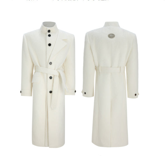 Short-pile Faux Two-piece Wool Coat Long Alpaca-blend Trench Coat