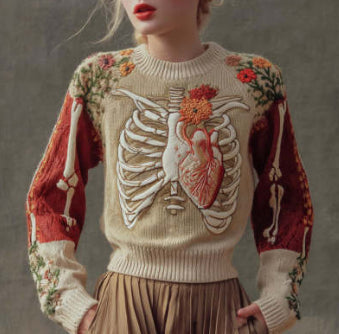 Womens Printed Crew-Neck Sweater Top