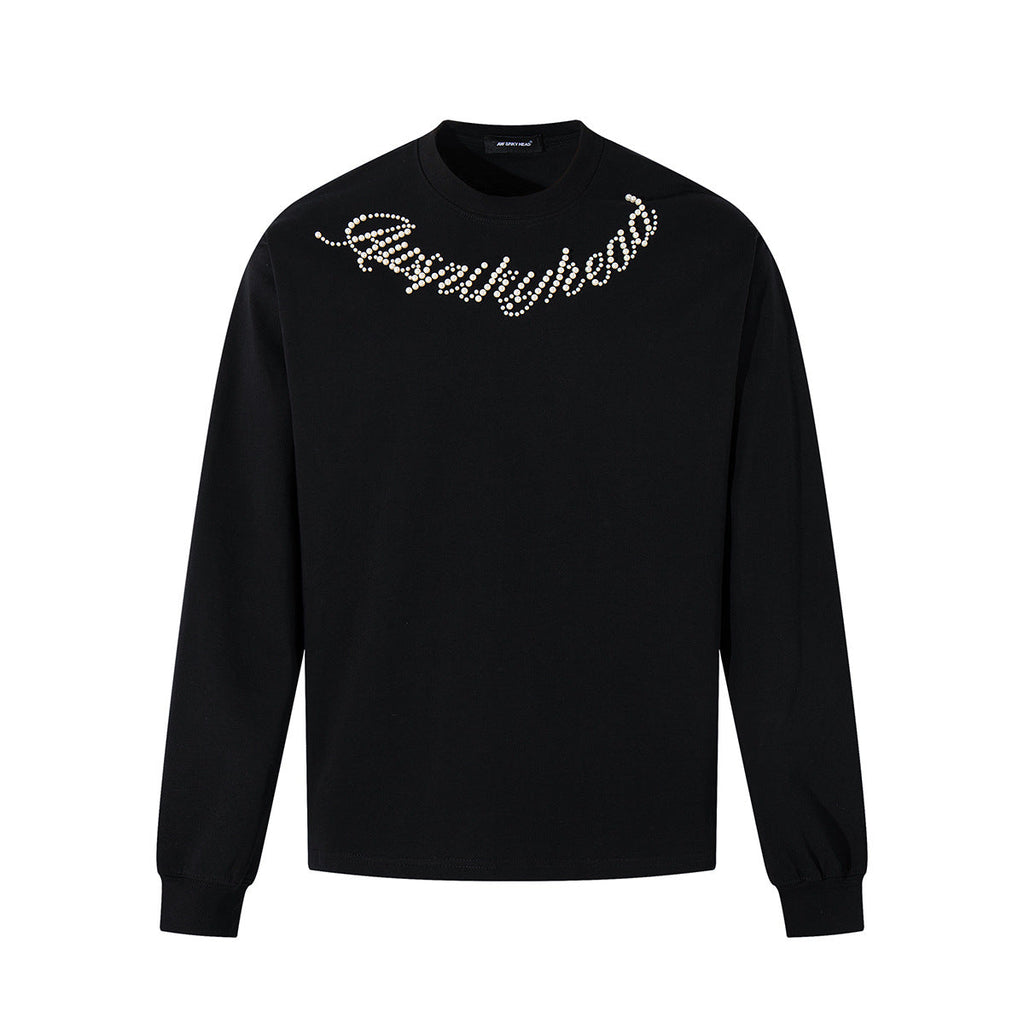 Beaded Letter Pearl Heavyweight Crewneck Hoodie For Couples